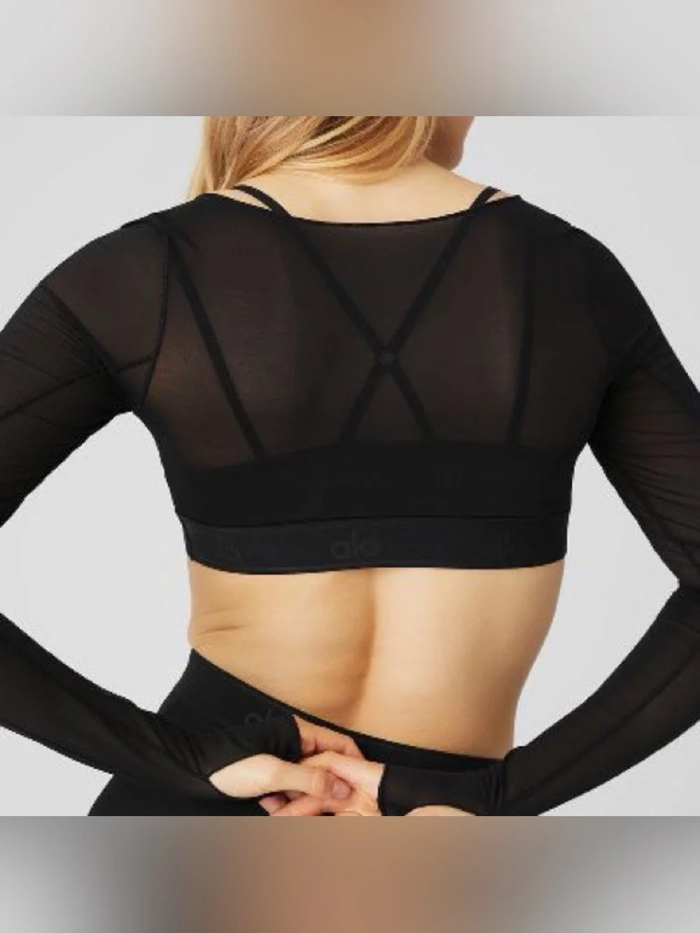 ALO Yoga Airlift Ballet Dream Long Sleeve Bra Top Black Women’s Size M